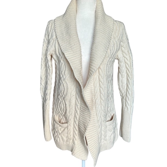 Talbots 100% Merino Wool Cable-Knit Shawl Collar Cardigan – Ivory Medium - Picture 1 of 13